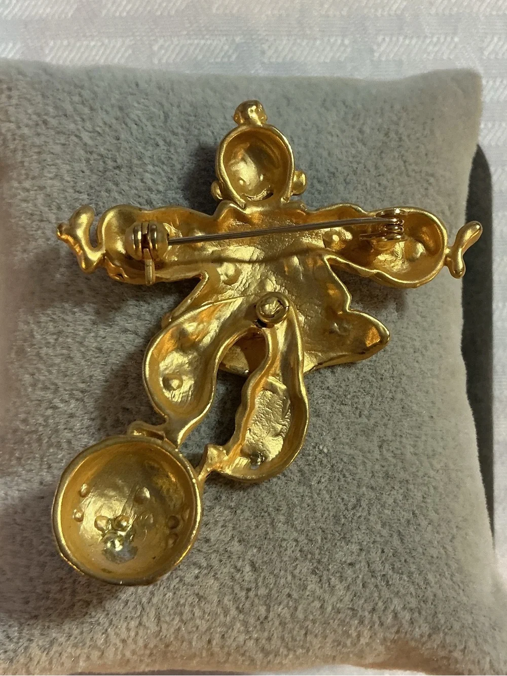 Clown on a Ball Articulated Balancing Rhinestone Gold Tone Brooch